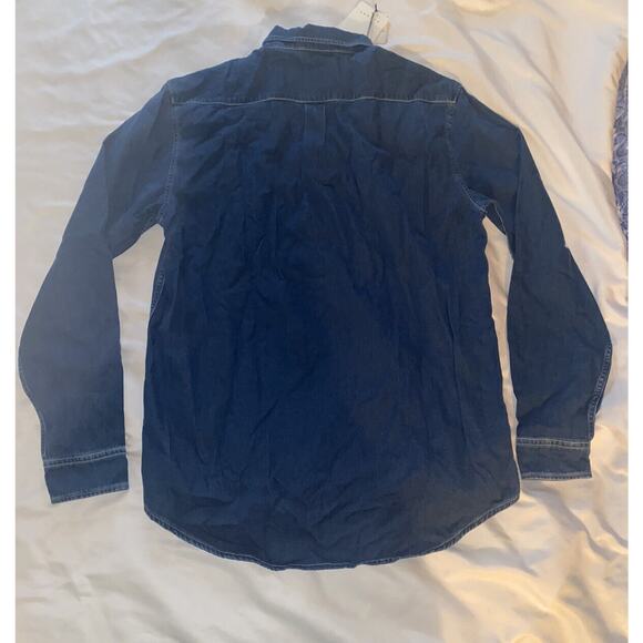 NWT SANDRO Paris Twill Blue Cotton Button‎ Down Collar Denim Shirt Size Small - Picture 8 of 10